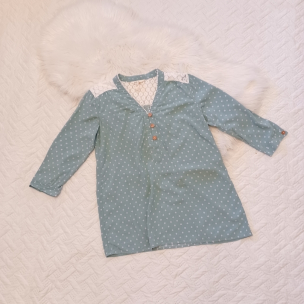 {Matilda Jane} Mint Green and white dot eyelet lace cottagecore blouse - Picture 2 of 6